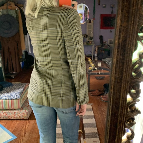 Vintage Jones NY Plaid olive Blazer Small 80s 90s - Picture 4 of 8